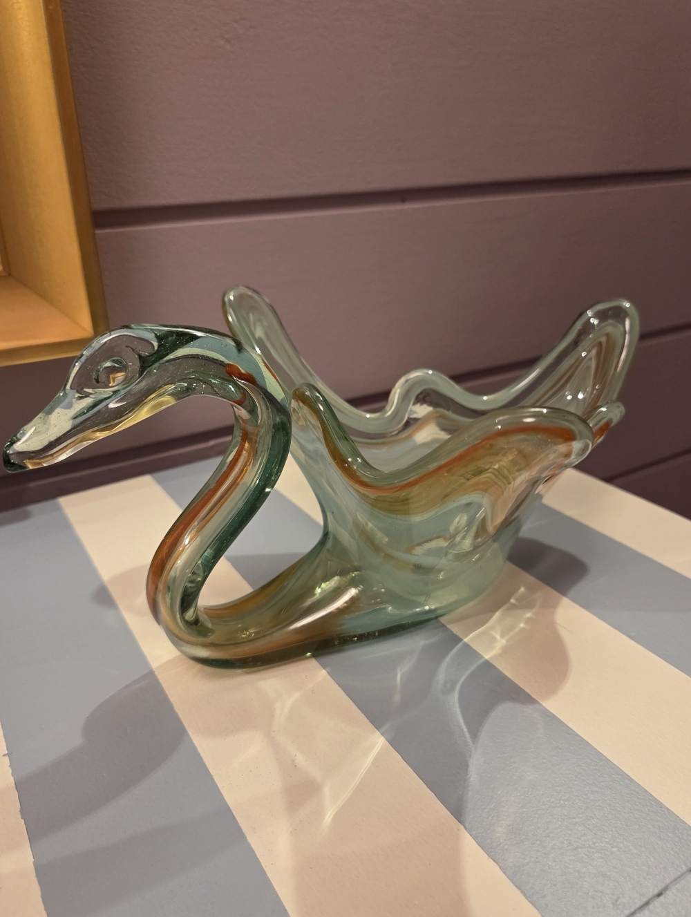 Vintage Blown Art Glass Swirl Swan